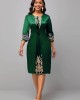 3/4 Sleeve Round Neck Embroidered Dress