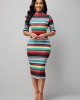 Mock Neck Tribal Print Half Sleeve Bodycon Dress