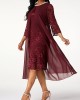 Lace Stitching Pearl 3/4 Sleeve Chiffon Dress