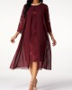 Lace Stitching Pearl 3/4 Sleeve Chiffon Dress