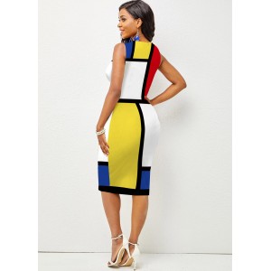 Color Block Sleeveless Round Neck Dress