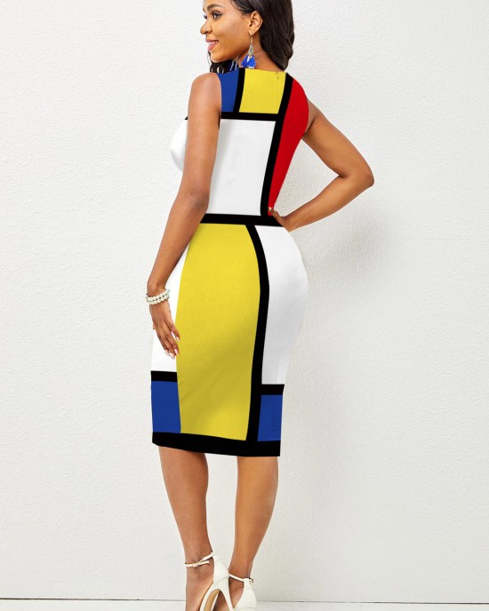 Color Block Sleeveless Round Neck Dress