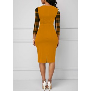 Ginger Plaid Button Round Neck Bodycon Dress