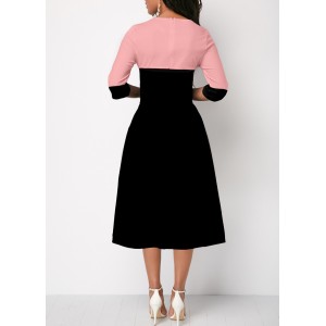 Pink High Waisted Faux Two Piece Round Neck Dress