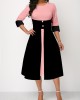 Pink High Waisted Faux Two Piece Round Neck Dress