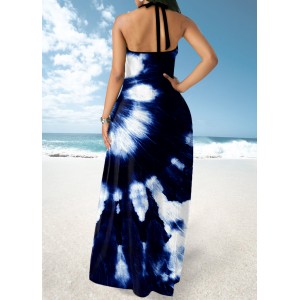 Navy Blue Tie Dye Print Cross Strap Dress