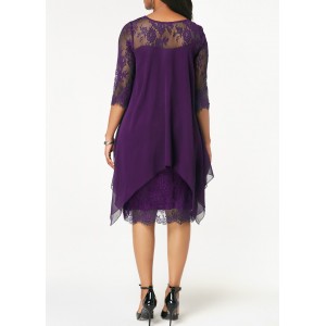 Chiffon Overlay Three Quarter Sleeve Lace Dress