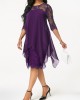 Chiffon Overlay Three Quarter Sleeve Lace Dress