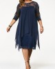 Chiffon Overlay Three Quarter Sleeve Lace Dress