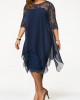 Chiffon Overlay Three Quarter Sleeve Lace Dress