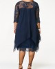 Chiffon Overlay Three Quarter Sleeve Lace Dress