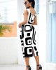 Geometric Print Sleeveless Round Neck Dress