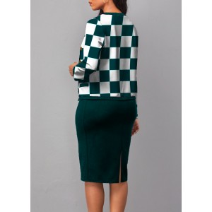 Round Neck Checkered Print Long Sleeve Two Piece Dress