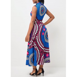 Multi Color Tribal Print Double Side Pockets Dress