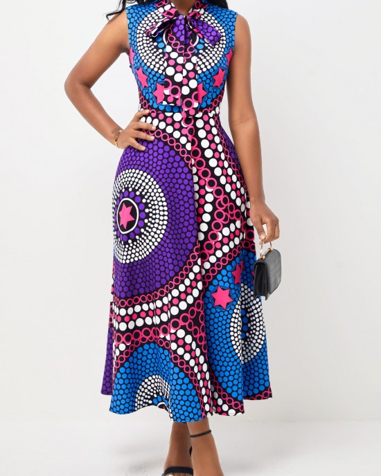 Multi Color Tribal Print Double Side Pockets Dress