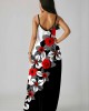 Floral Print Side Pocket Color Block Maxi Dress