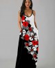 Floral Print Side Pocket Color Block Maxi Dress