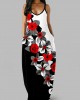 Floral Print Side Pocket Color Block Maxi Dress