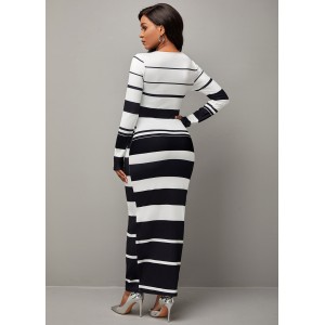 Striped Round Neck Color Block Dress