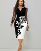 Mesh Stitching Black Floral Print Dress