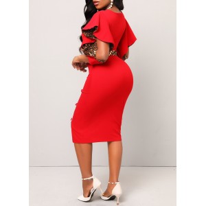 Red Leopard Hollow Out Belted Bodycon Dress