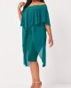 Off Shoulder Lace Stitching Flounce Turquoise Dress