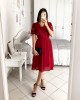 High Waist Lace Panel Short Sleeve Red Dress