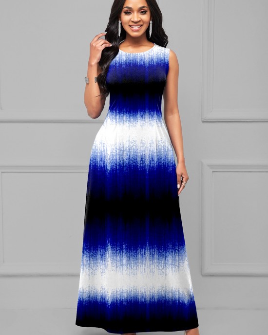 Sleeveless Ombre Round Neck Maxi Dress