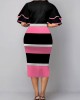 Color Block Layered Bell Sleeve V Neck Dress