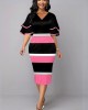 Color Block Layered Bell Sleeve V Neck Dress