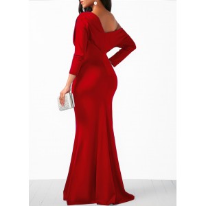 Three Quarter Sleeve Skew Neck Maxi Dress