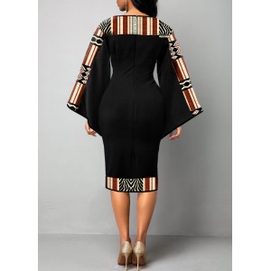 African Tribal Print Patchwork Black Bodycon Dress