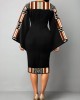 African Tribal Print Patchwork Black Bodycon Dress