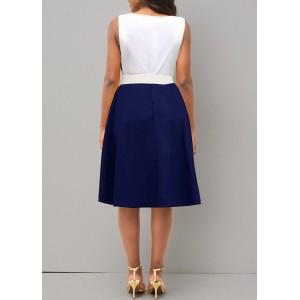 Color Block Bowknot Faux Two Piece High Waist Dress