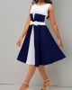 Color Block Bowknot Faux Two Piece High Waist Dress