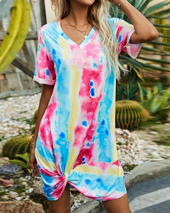 Tie Dye Print Twist Hem Dress