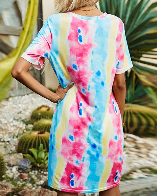 Tie Dye Print Twist Hem Dress