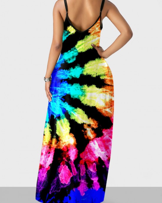 Multicolor Tie Dye Print Maxi Dress