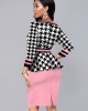 Houndstooth Print Pink Peplum Waist Dress