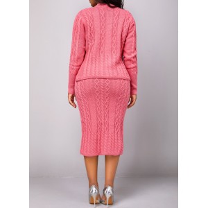 Long Sleeve Peach Red Top and Bodycon Skirt