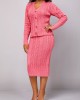 Long Sleeve Peach Red Top and Bodycon Skirt