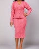 Long Sleeve Peach Red Top and Bodycon Skirt