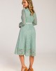 Bowknot Belted Lace Trim Mock Neck Sage Green Dress