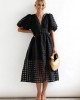 ??Time-limited promotion 49% OFF?? Beauty Square Patterned Fabric Puff Sleeve Midi Dress