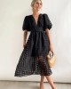 ??Time-limited promotion 49% OFF?? Beauty Square Patterned Fabric Puff Sleeve Midi Dress