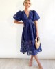 ??Time-limited promotion 49% OFF?? Beauty Square Patterned Fabric Puff Sleeve Midi Dress