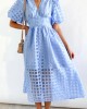 ??Time-limited promotion 49% OFF?? Beauty Square Patterned Fabric Puff Sleeve Midi Dress