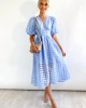 ??Time-limited promotion 49% OFF?? Beauty Square Patterned Fabric Puff Sleeve Midi Dress