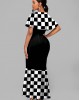 Short Sleeve Round Neck Checkerboard Pattern Mermaid Dress