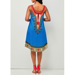 Wide Strap Tribal Print Round Neck Dress